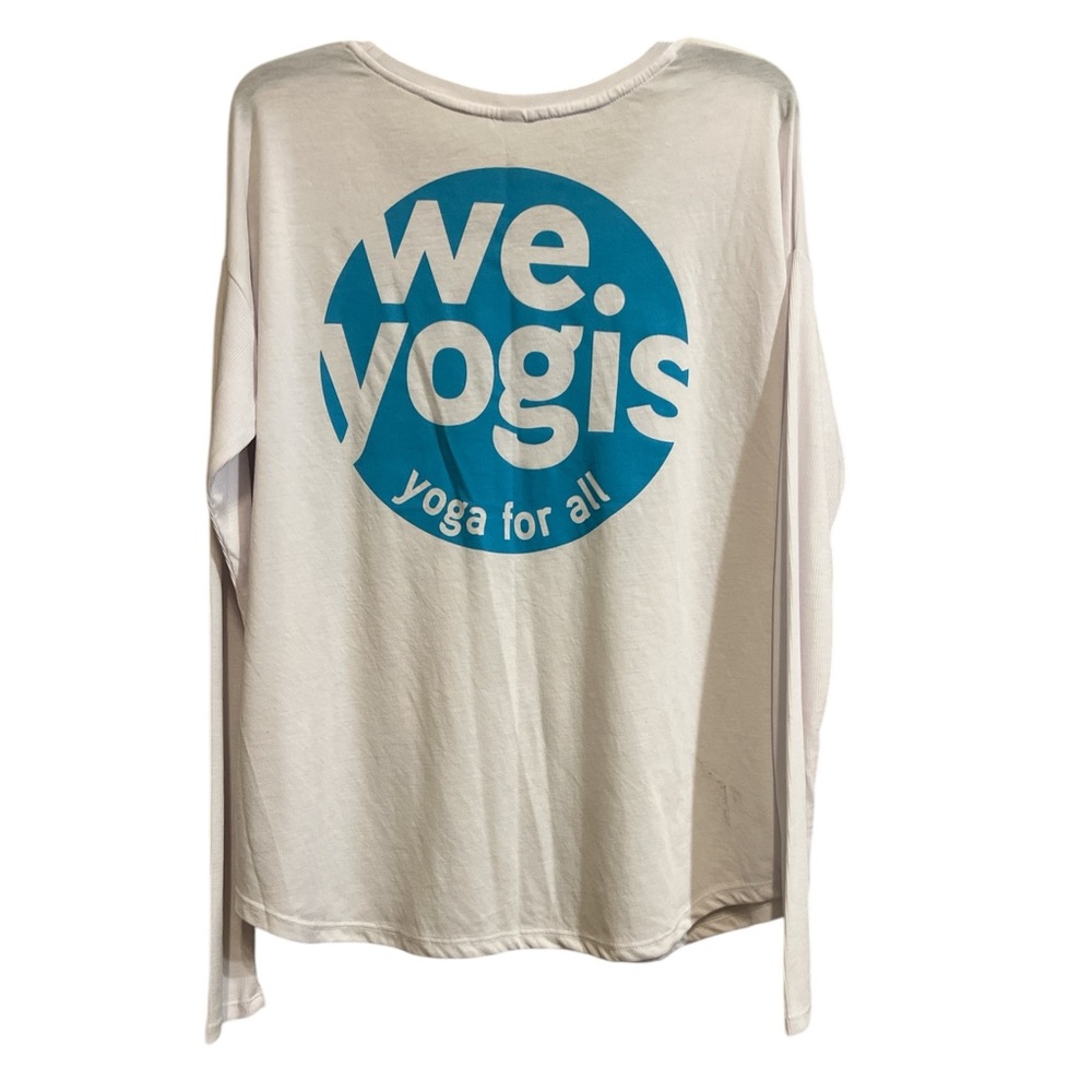 White with Blue Lettering Long Sleeve Yoga T-Shirt